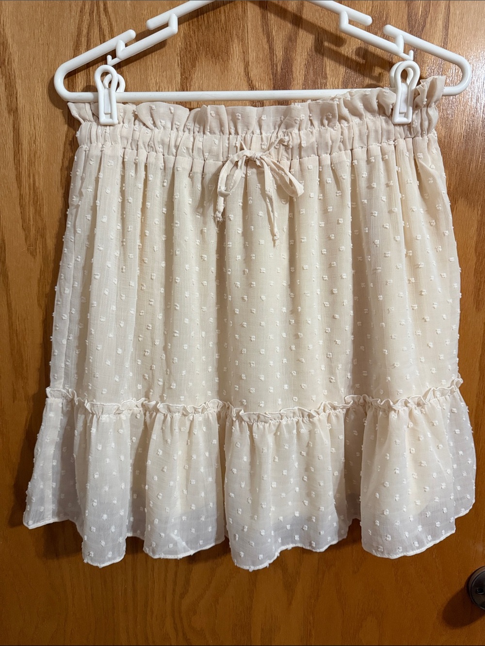 Hem & Thread Cream Swiss Dot Tiered Skater Skirt